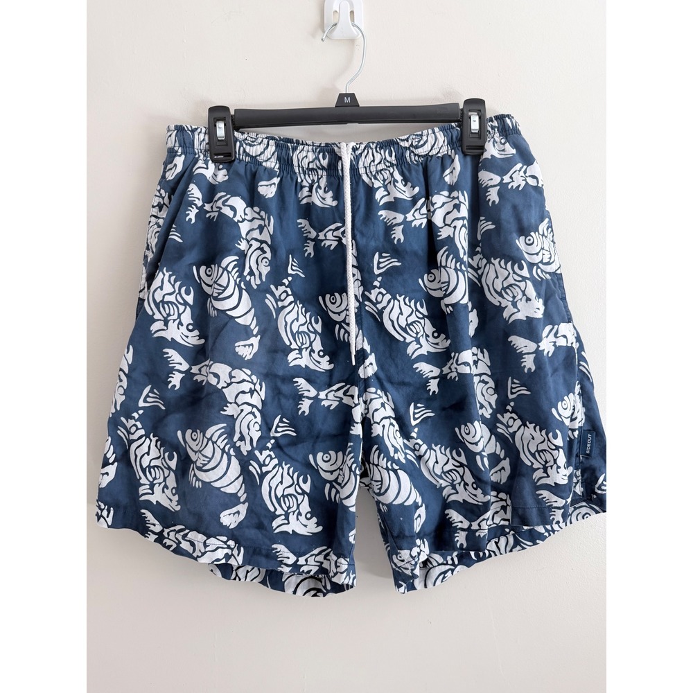 Sideout Vintage Mens Blue White Fish Print Swim Trunks Large 18in